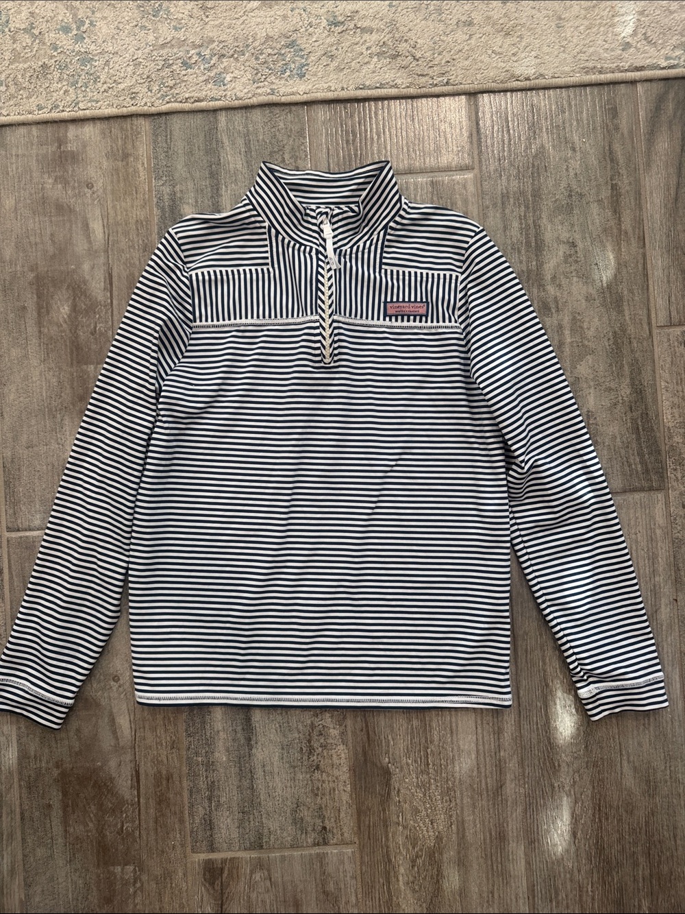 Vineyard Vines Navy & White Striped Quarter-Zip Pullover - Kids